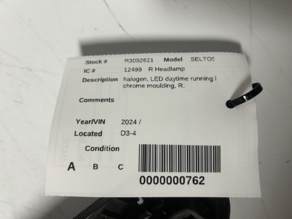 2024 2025 KIA SELTOS HALOGEN W/LED HEADLIGHT RIGHT PASSENGER SIDE 92102Q5630 OEM