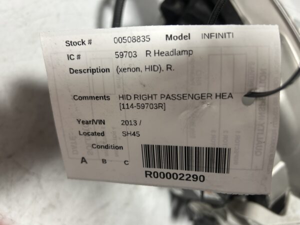 IMG_E2596 2013-2015 Infiniti JX35 QX60 Xenon HID Headlight Right Passenger 260103JA0A OEM