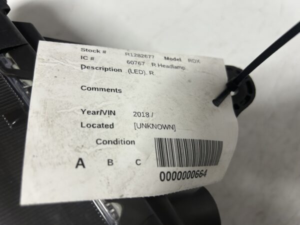 2016-2018 ACURA RDX LED HEADLIGHT Right Passenger Side UK08GZTZ3XA5 OEM