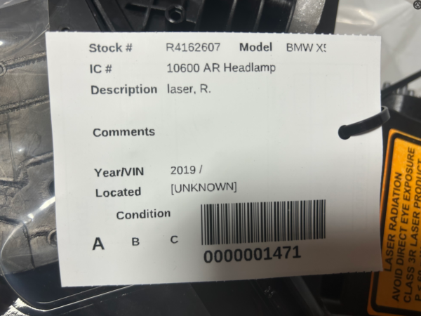 2023 BMW X5M  RIGHT PASSENGER SIDE LASER BLACK HEADLIGHT OEM 63115A55AB2